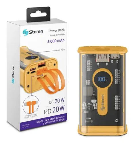 Power Bank Steren Pb-2010am 8000mah Pantalla Carga Rápida Naranja