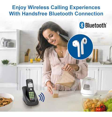 Teléfono Inalámbrico Con Bluetooth Y Pantalla Azul 300 Met Vtech Vg131-11 Negro