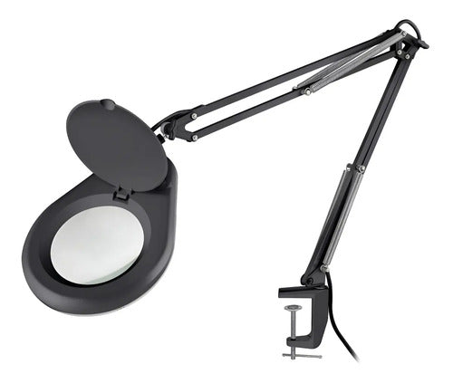Lámpara Led Con Lupa 5x Steren Her-740ne Brazo Articulado Negro