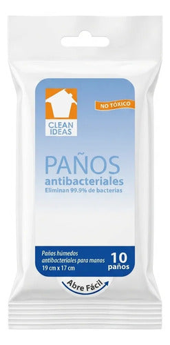 Paños Húmedos Antibacteriales Clean Ideas 10 Pzs