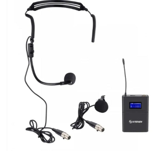 Micrófono Inalámbrico Steren Wr-2050uhf Diadema Y Solapa Negro