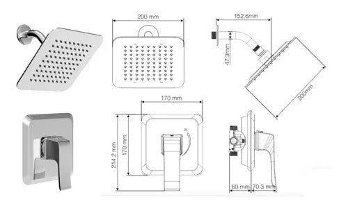 Set De Regadera Homefits 30100881 Monomando Y Cabezal Lluvia Plateado Cromo