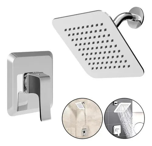Set De Regadera Homefits 30100881 Monomando Y Cabezal Lluvia Plateado Cromo