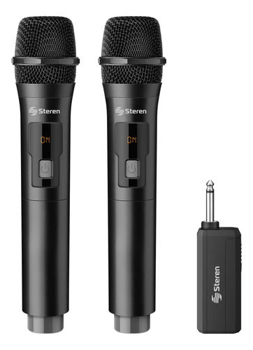 Set 2 Microfonos Inalambricos Steren Mic-288r Uhf Recargable Negro