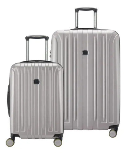 Juego 2 Maletas Delsey Paris Modelo Spinner Gris Brillante Plateado Rayas