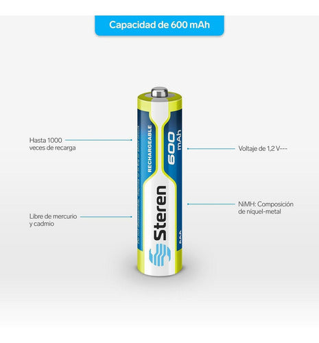 Paquete De 4 Pilas Recargables Aaa Nimh 600 Mah