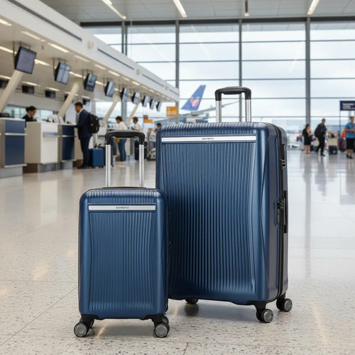 Juego De 2 Maletas Samsonite Blackstone Azul Azul Rayas