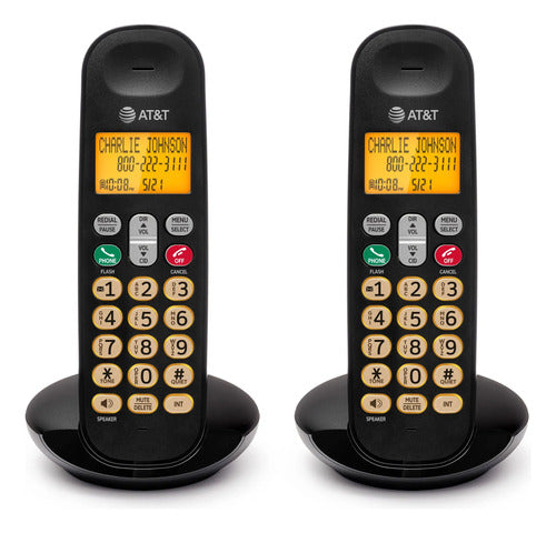 Teléfono Inalámbrico At&t El1101-2 Dect 6.0 Set De 2 Auric. Negro