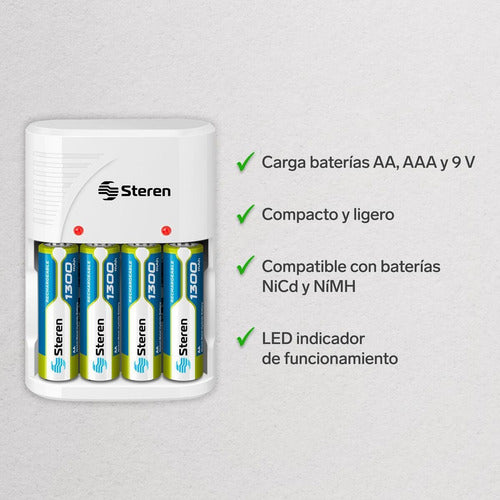 Cargador Steren Crg-020 100-240v 4 Puertos Aa/aaa/9v