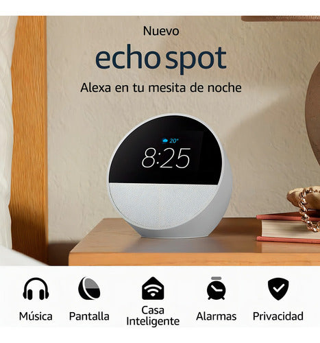 Amazon Echo Spot Bocina Inteligente Pantalla Con Reloj White Blanco