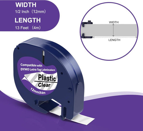 Paquete 5 Cintas Para Dymo Letratag Lt100h Plastic Clear Negro