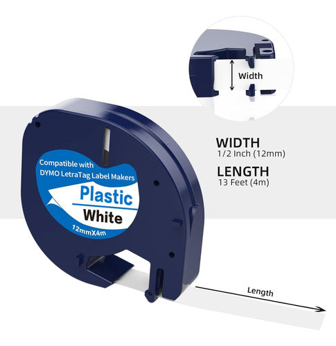Paquete 5 Cintas Para Dymo Letratag Lt100h Plástico Blanco Blanco