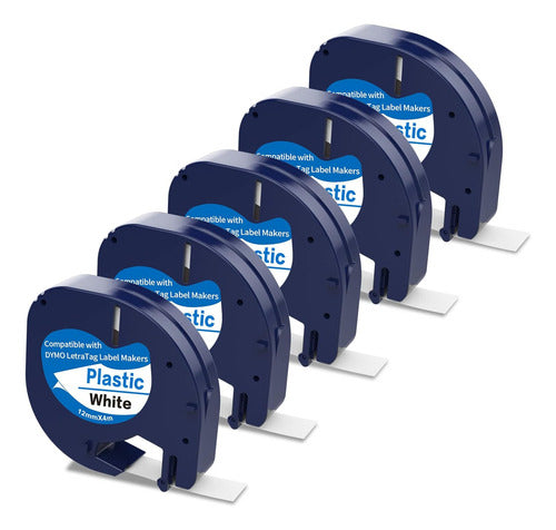 Paquete 5 Cintas Para Dymo Letratag Lt100h Plástico Blanco Blanco