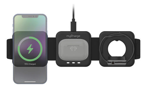 Cargador 3 En 1 Mycharge Magsafe iPhone Watch AirPods - Negro
