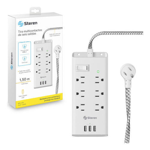 Multicontacto Steren 905-455 Blanco 3 Usb 1.625 Kw