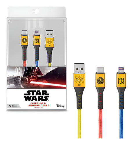 Cable 2 En 1 Star Wars De 1 M Modelo C3po Usb C Y Lighthing Amarillo