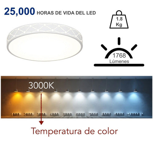 Lampara De Techo Led Plafon De Luz Calida 3000k 22w Blanco