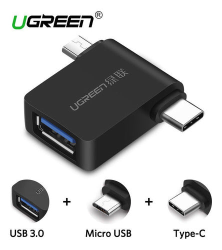Adptador Compacto 2 En 1 Usb 3.0 A Micro Usb + Usb-c Ugreen Negro