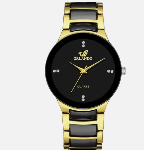 Orlando Men's Black Gold Luxury Quartz Steel Watch