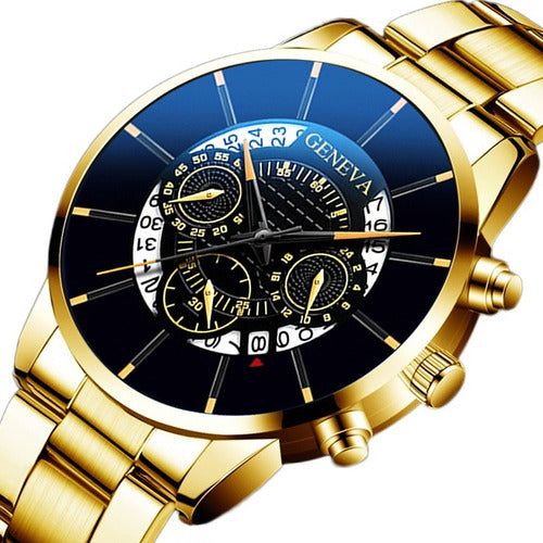 Reloj Geneva Business Gold Luxury Steel Para Hombre