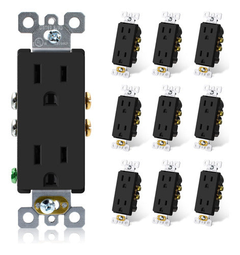 Contacto Duplex Decora Negro Paquete De 10