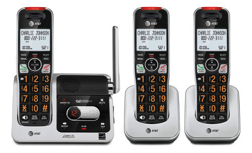 At&t Bl102-3 Dect 6.0 Teléfono Inalámbrico De 3 Auriculares Para El Hogar Con Contestadora, Bloqueo De Llamadas, Anuncia
