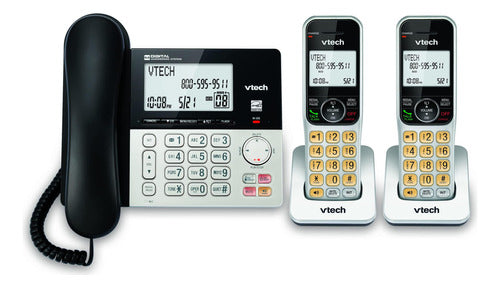 Vtech - Teléfono Vg208-2 Dect 6.0 De 2 Auriculares Con Cable O Inalámbrico Para Hogar Con Contestador Automático