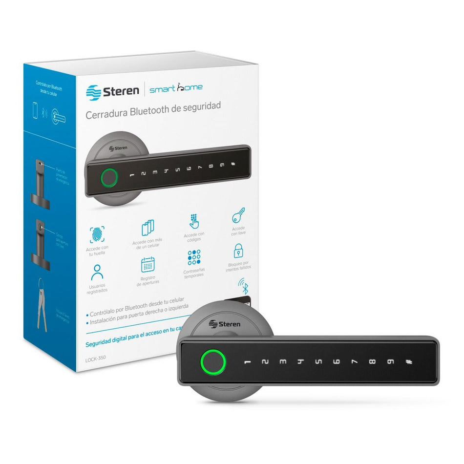 STEREN LOCK-350 Cerradura Digital Bluetooth de Seguridad, 0.8 kg, Negro